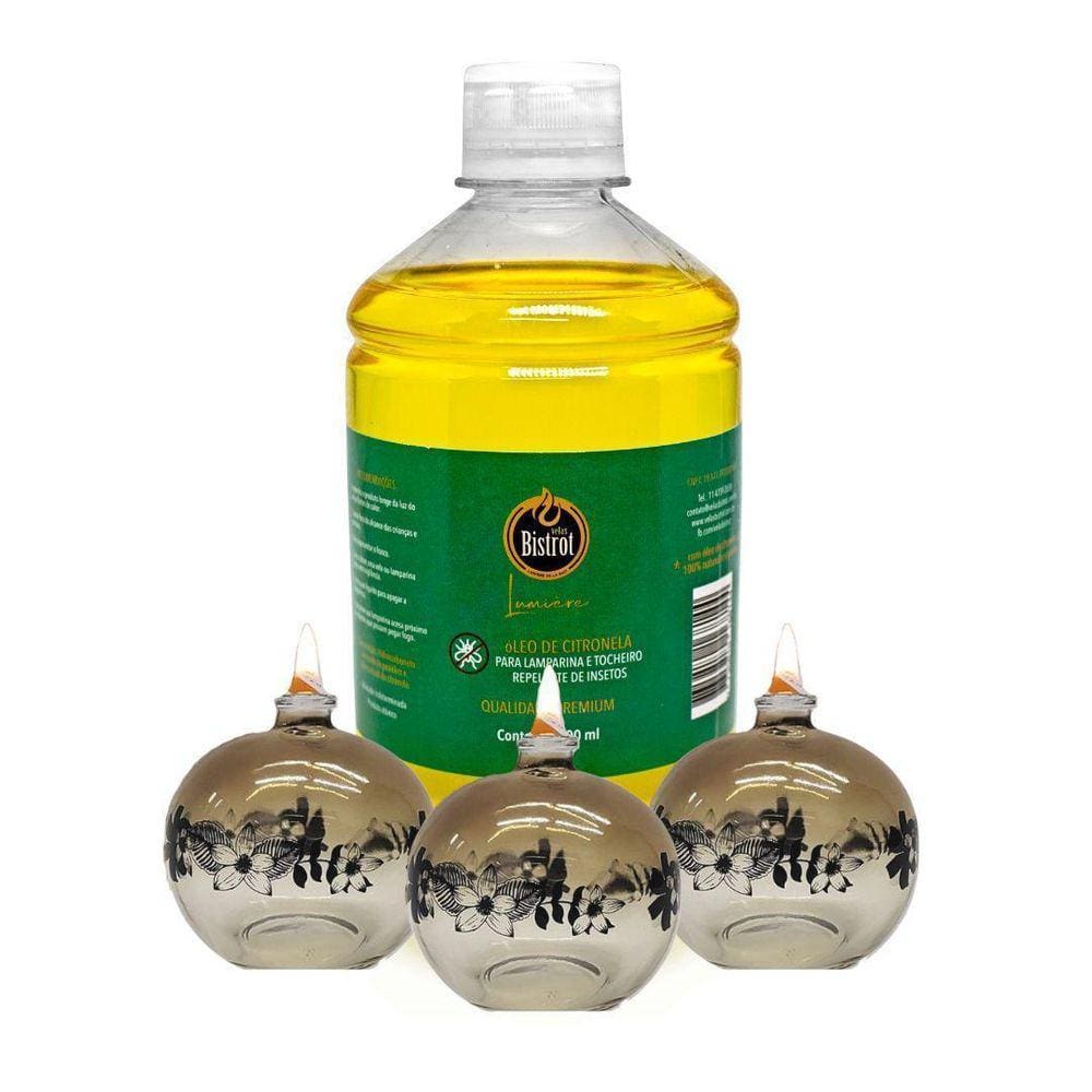 Kit 3 Lamparinas Decor Sensações + 500Ml De Fluido Citronela