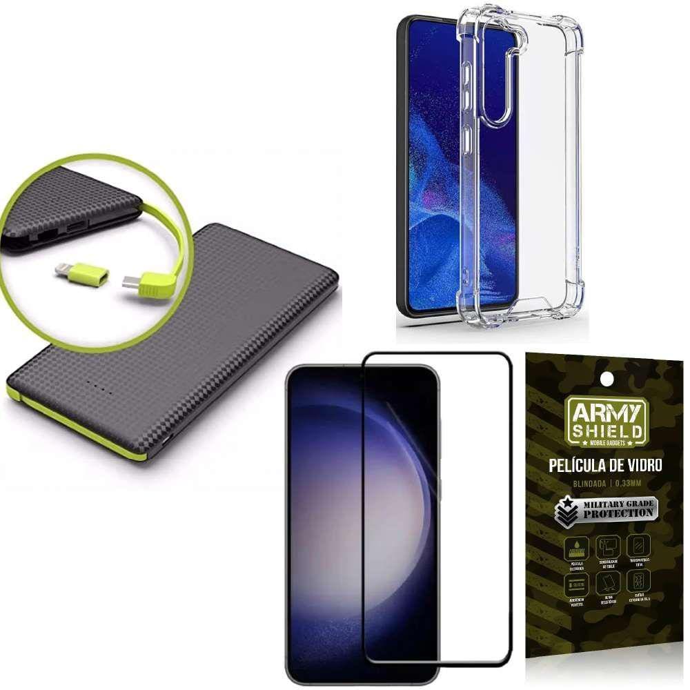 Capinha Samsung S23 Fe + Carregador Portátil 5.000 maH + Película 3D