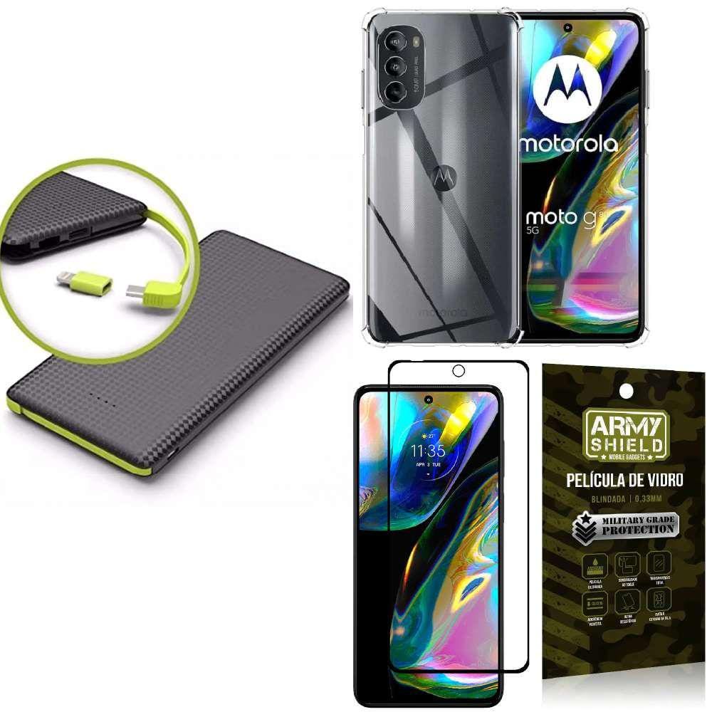 Capinha Moto G82 + Carregador Portátil 5.000 maH + Película 3D