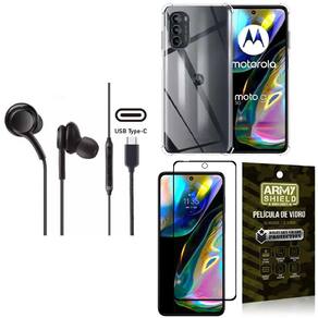 Capinha Moto G82 + Fone de Ouvido Intra Auricular Preto + Película 3D