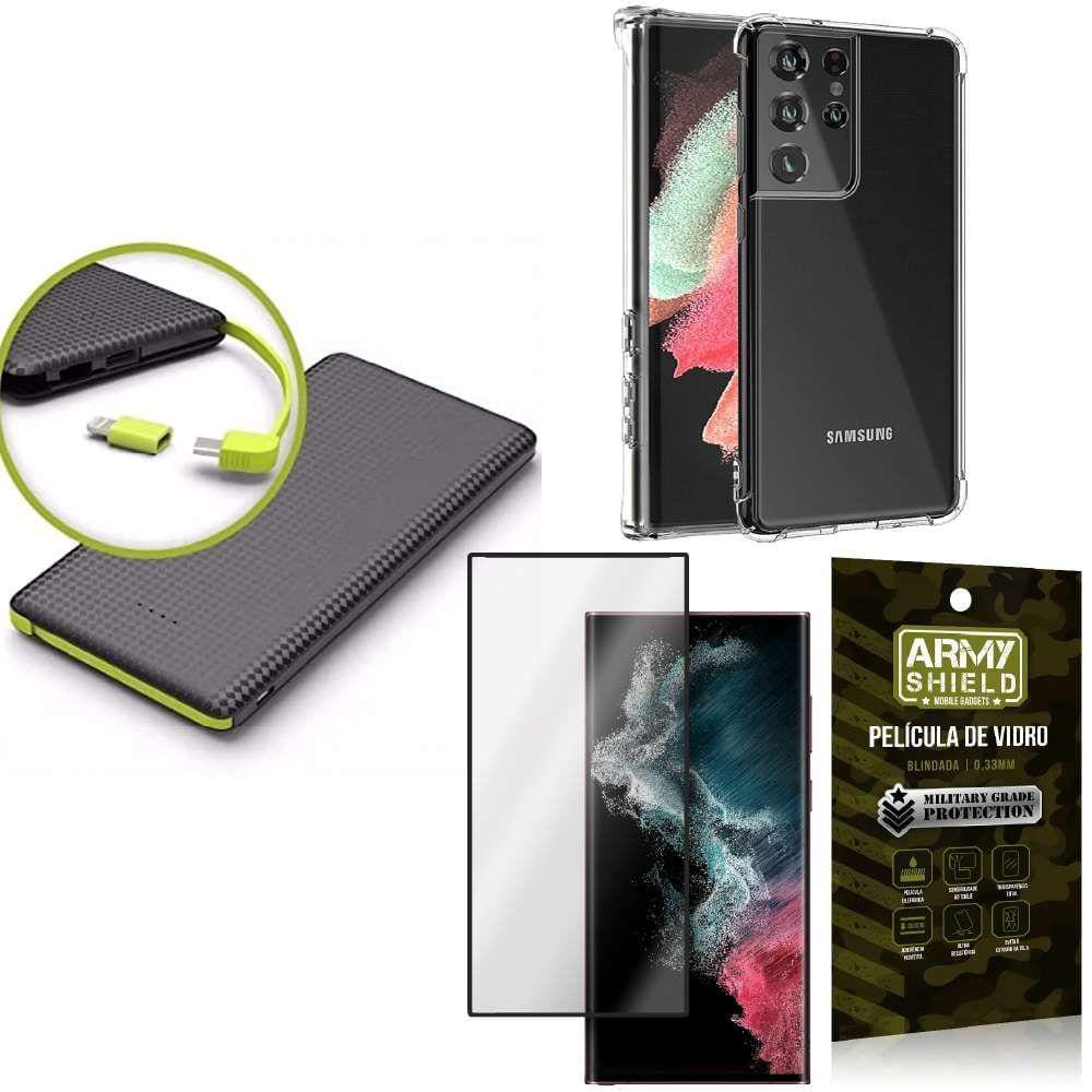 Capinha Samsung S22 Ultra + Carregador Portátil 5.000 maH + Película 3D