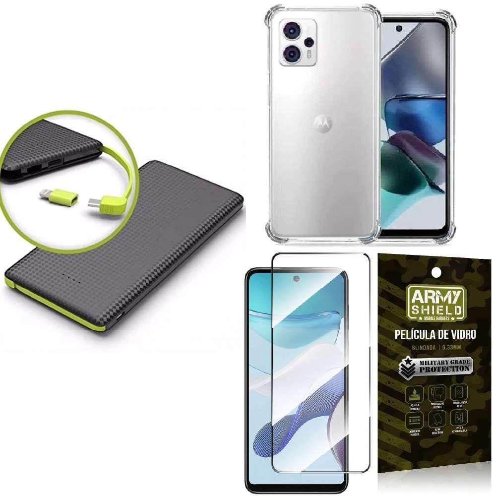 Capinha Moto G23 + Carregador Portátil 5.000 maH + Película 3D