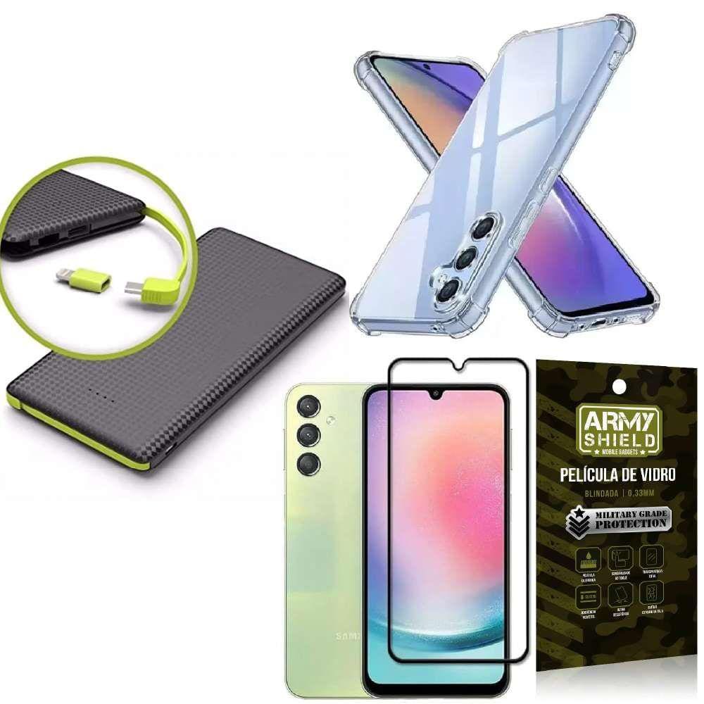 Capinha Samsung A24 + Carregador Portátil 5.000 maH + Película 3D