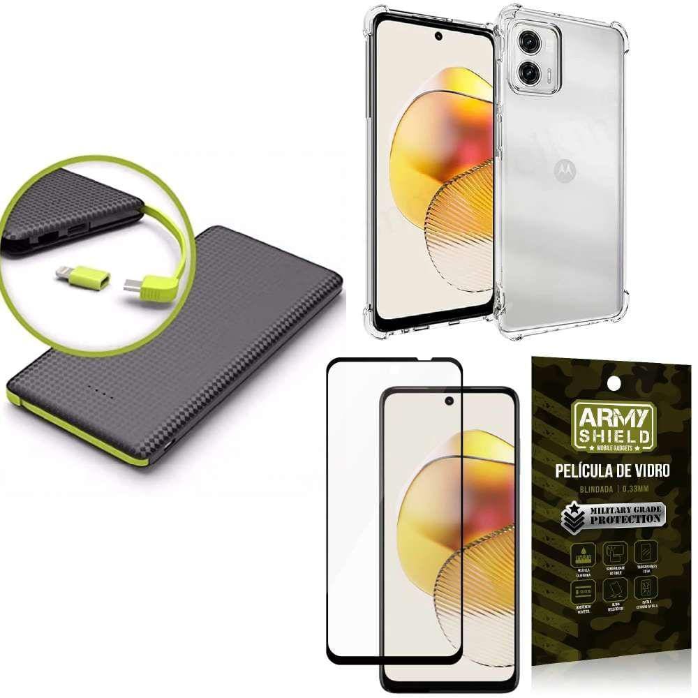 Capinha Moto G73 + Carregador Portátil 5.000 maH + Película 3D