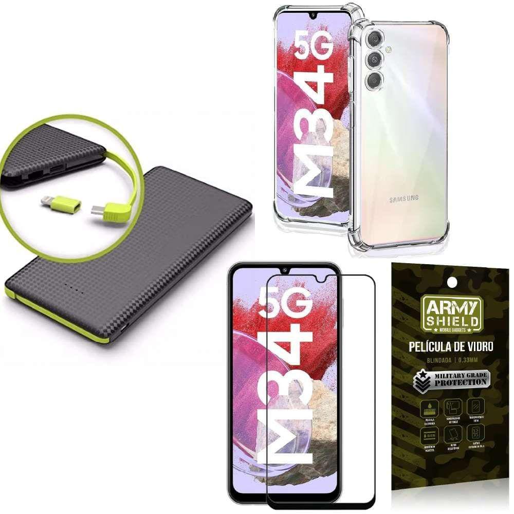 Capinha Samsung M34 + Carregador Portátil 5.000 maH + Película 3D
