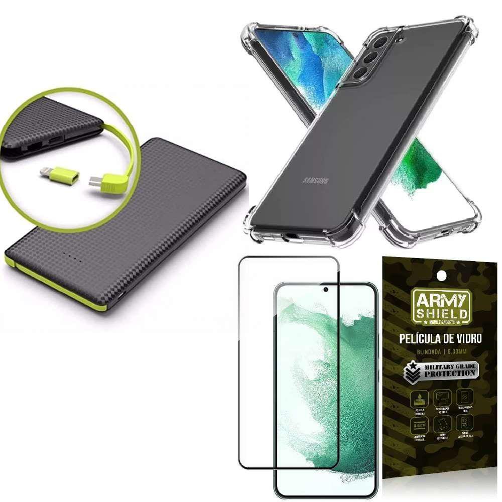 Capinha Samsung S22 Plus + Carregador Portátil 5.000 maH + Película 3D