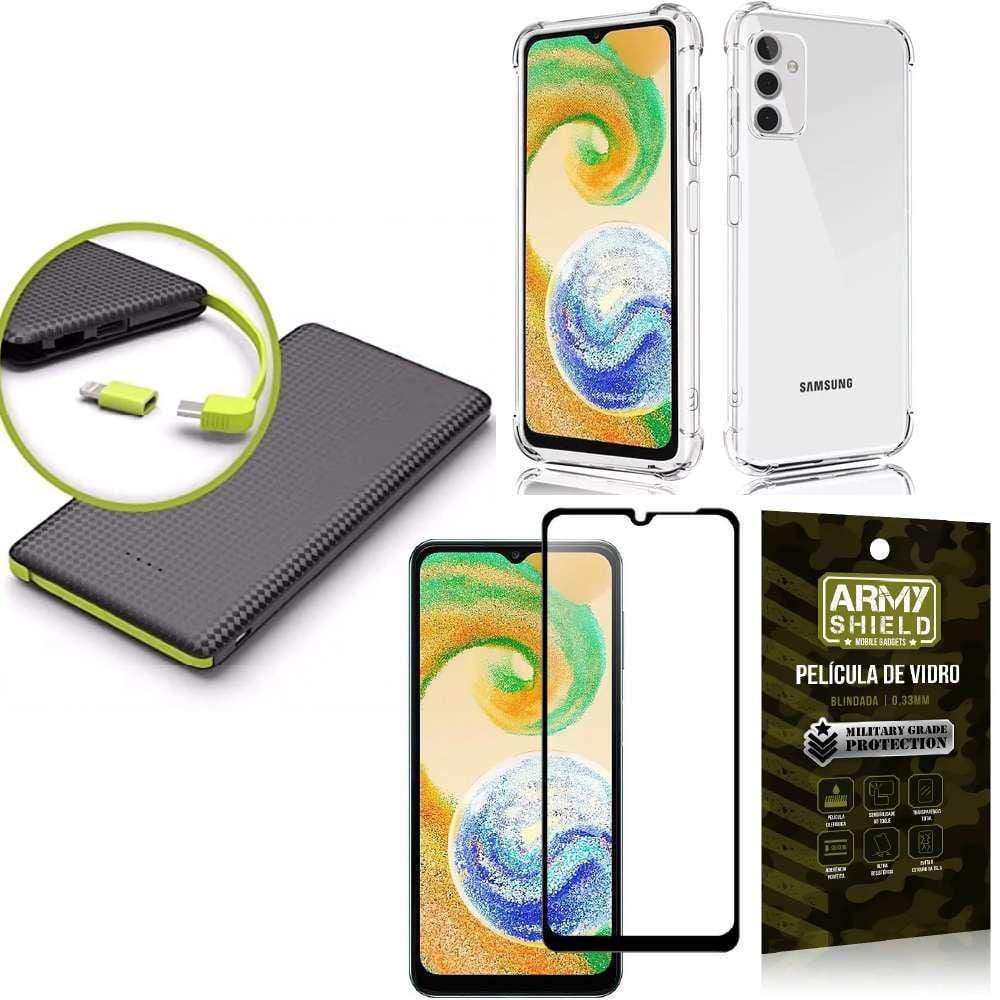 Capinha Samsung A04s + Carregador Portátil 5.000 maH + Película 3D