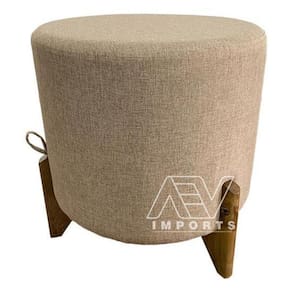 Banqueta Puff Linho/Veludo - 47x37x37cm - 120Kg - Pés Madeira
