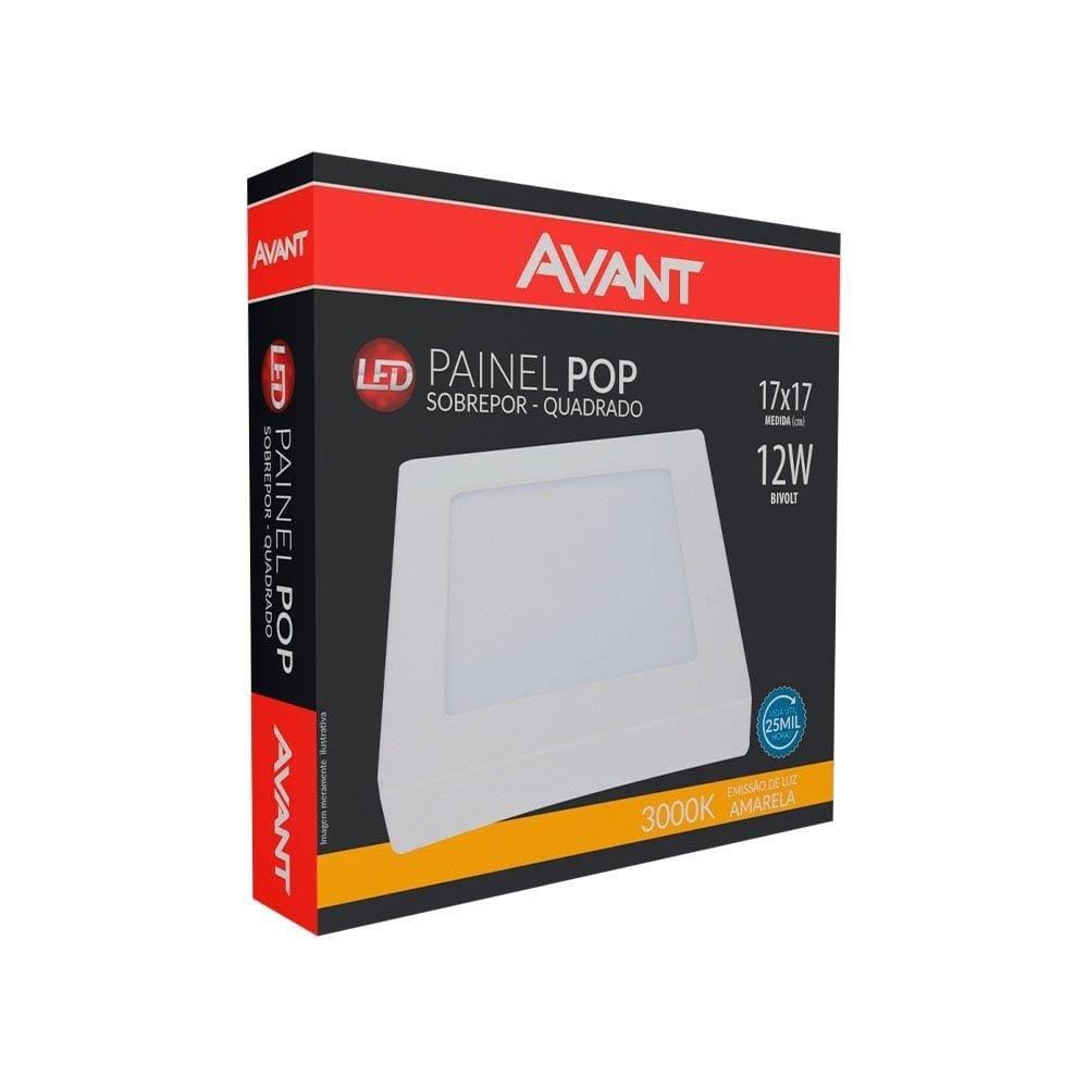 Plafon Painel LED Avant Quadrado Sobrepor | 3K, 12W, 17cm, 720 Lúmens
