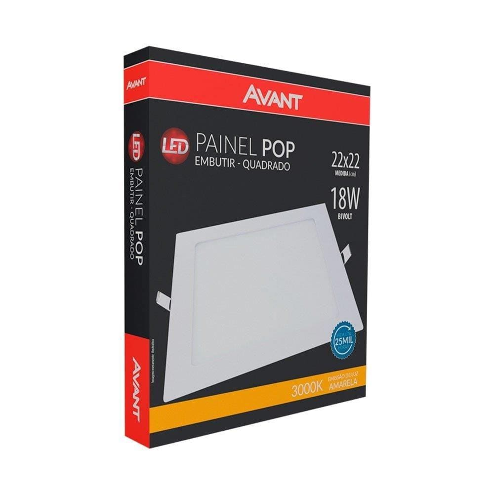 Plafon Painel LED Avant Quadrado Embutir | 3K, 18W, 22cm, 1260 Lúmens