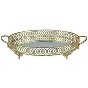 Bandeja Espelhada Redonda Dourado -7x33x49cm - 27749