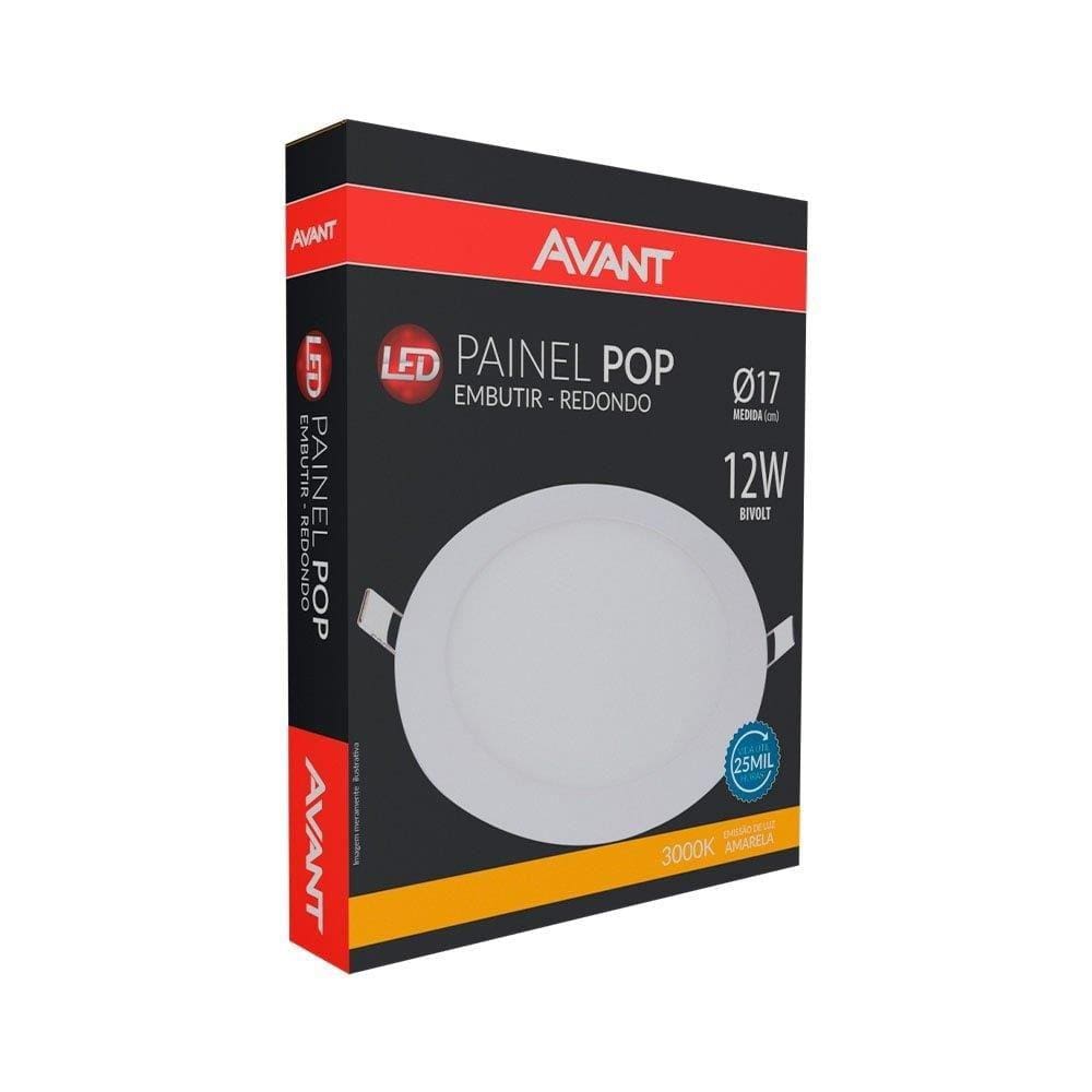 Plafon Painel LED Avant Redondo Embutir | 3K, 12W, 17cm, 720 Lúmens