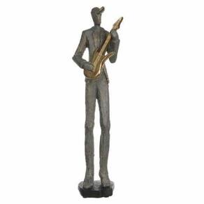 Estatueta Baixista Poliresina Músico Cinza 36x9,5x7cm