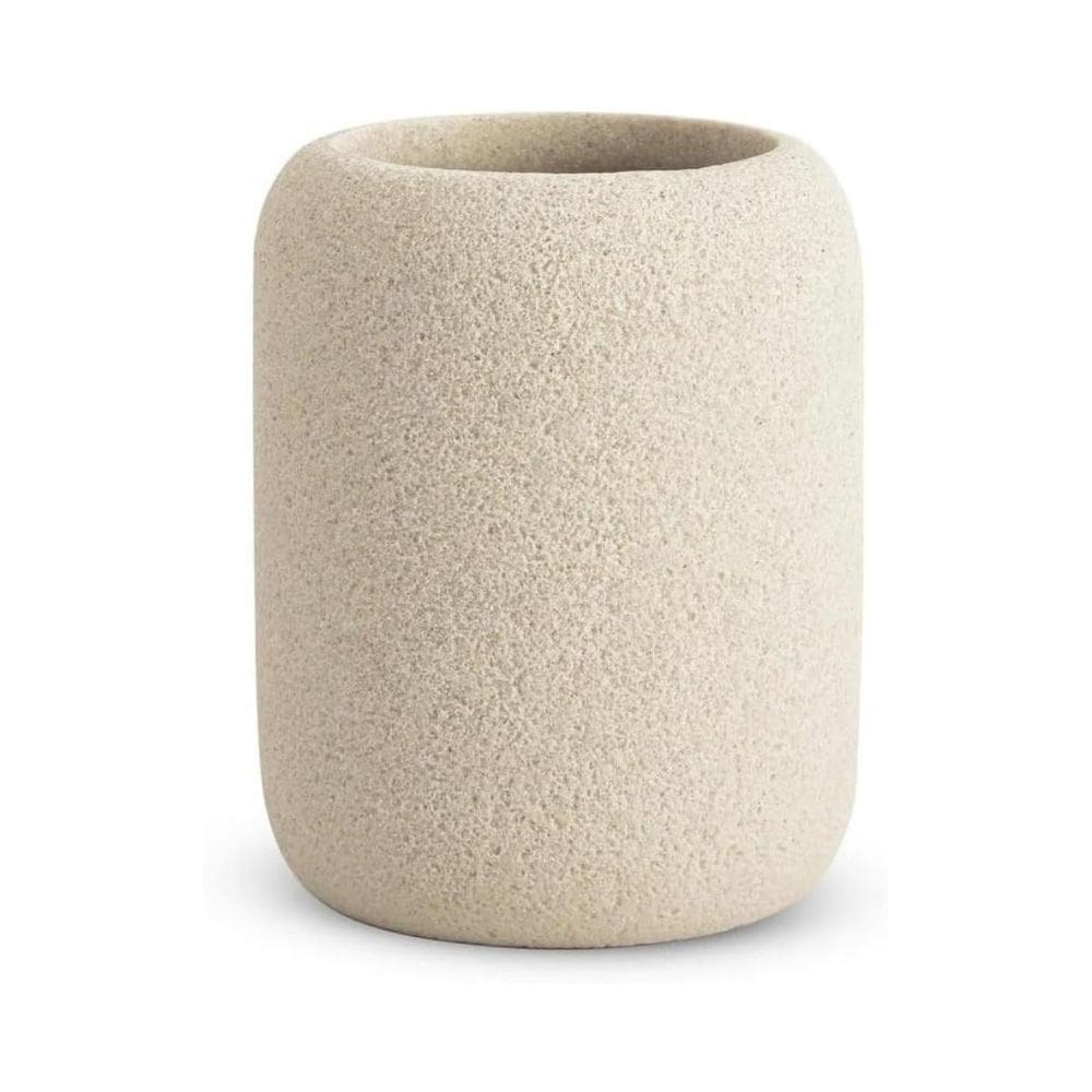 Copo Porta Escova de Dentes Poliresina Bege 10cm