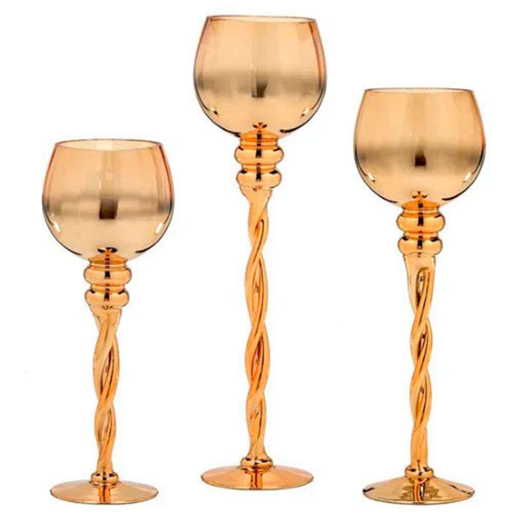 Jogo 3 Castiçal Dourado - 29015