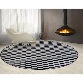 Tapete Para Sala Redondo 1,5M Colmeia Preto Prata Geometrico