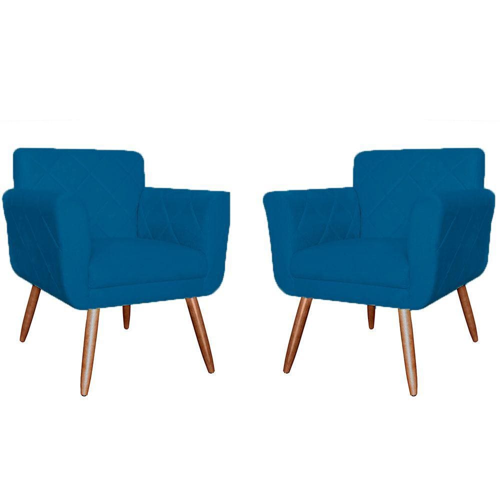 Kit 02 Poltronas Decorativa Sala Recepção Em Tressê Isabella Suede Azul Royal - LM DECOR