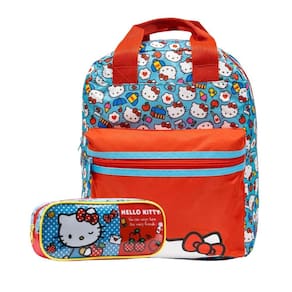 Kit Mochila Costas e Estojo Escolar Azul Hello Kitty Xeryus | Personagem | Desenho Animado | Vermelho | Fofa | Gatinha