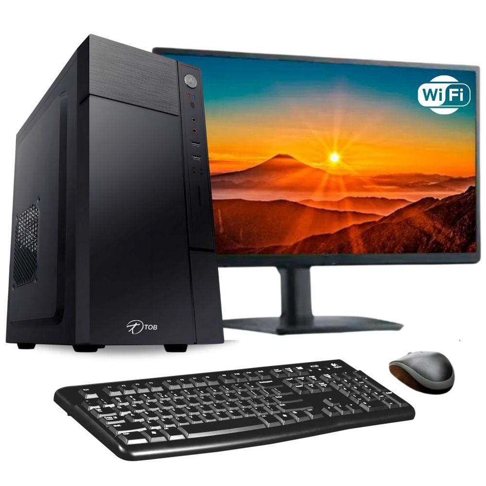 Computador Completo TOB Intel Core i5 10400f com Wi-Fi SSD 960GB Memória 16GB VGA 1GB Windows 10 Pro Trial+Teclado e Mouse + Monitor 19