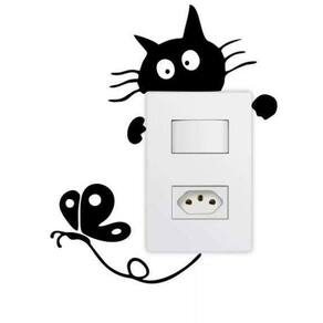 Adesivo Interruptor Gatinho e Borboleta 10x12cm - Vinil