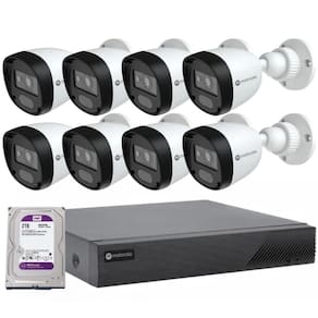 Kit CFTV Motorola DVR 8 Canais + 8 Câmeras de Segurança Bullet com Visão Noturna Full HD 2MP 1080P IP66 20 metros + HD Western Digital 2TB Purple