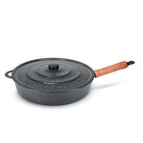 Frigideira Fundida Alumínio Batido Grosso Com Tampa 30cm - Preto