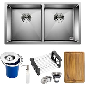 Cuba Dupla Quadrada Inox 304 Cozinha Pia Embutir Gourmet 8040 Premium Lixeira Embutir 5L, Tábua Multiuso e Acessórios