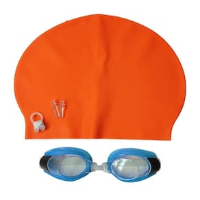 Kit Natação Completo 3 Peças - Touca Óculos Protetores - Laranja