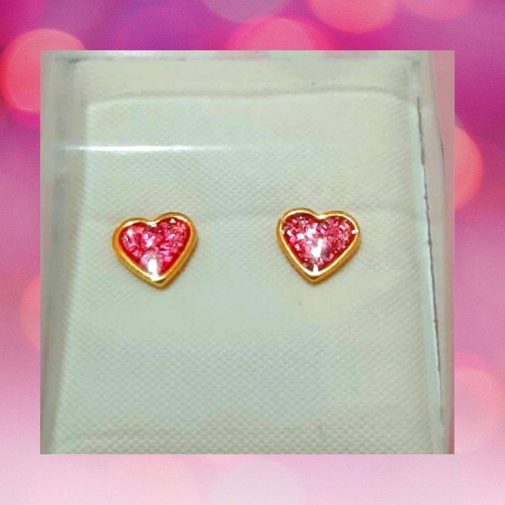 Brinco Infantil Coração Glitter Rosa 6x6mm - Studex