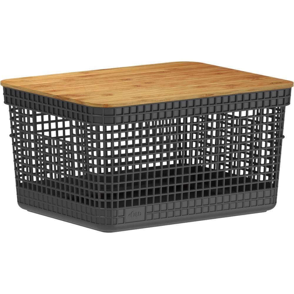 Cesto Organizador Grid Com Tampa De Bambu 8L Preto - Ou