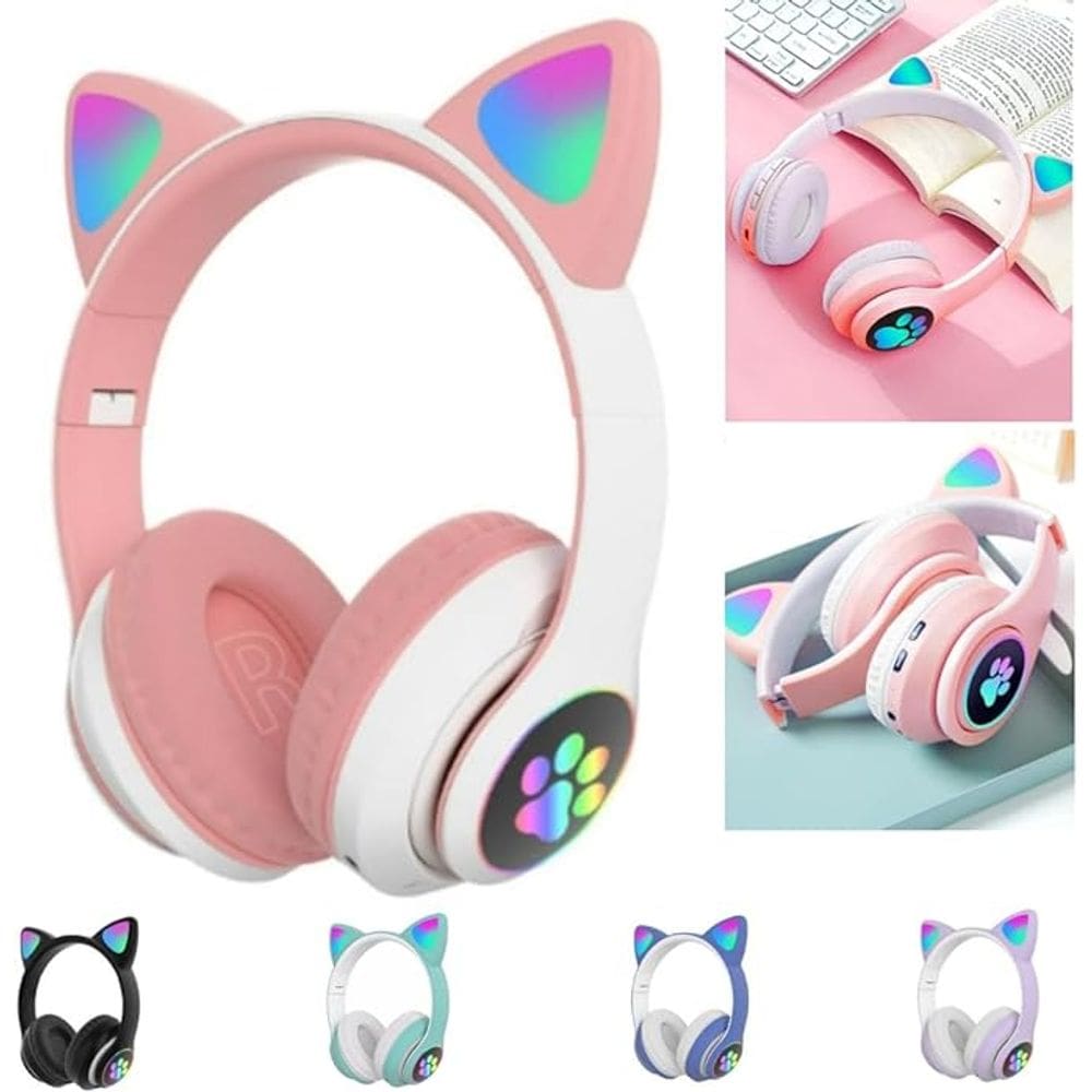 Fone De Ouvido Com Led Infantil Orelhinha Gato MUSICA SEM FIO COLORIDO GATINHO Bluetooth KA-980