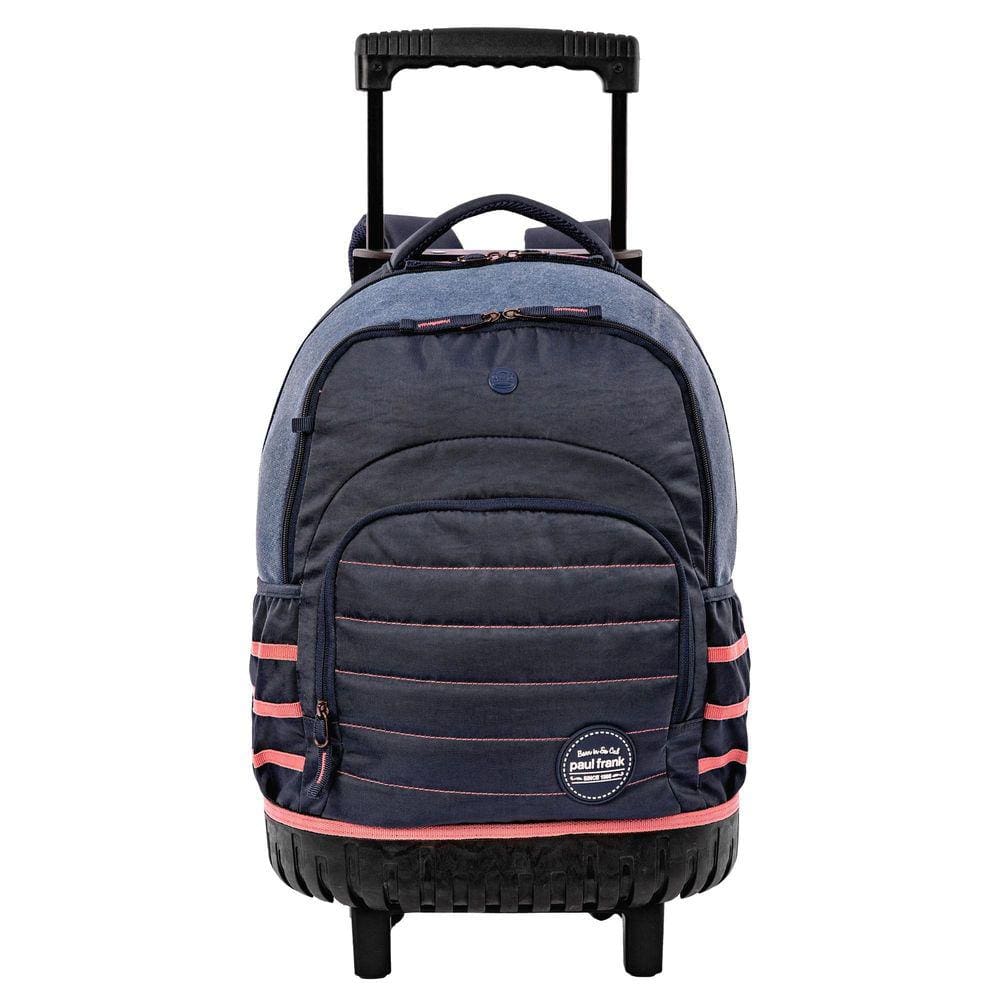 Mochila Carrinho Paul Frank Jeans Azul Rosa Grande