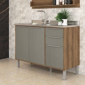 Balcão para Cozinha 120cm 2 Portas 3 Gavetas Lavinia Amêndoa/Niágara