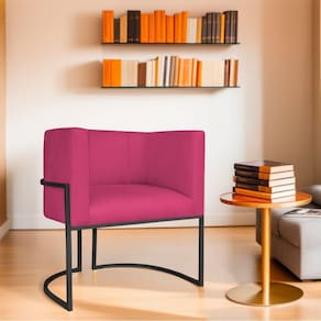 Poltrona Decorativa Base de Ferro Suede Munique Pink/Preto