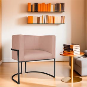 Poltrona Decorativa Base de Ferro Suede Munique Rosê/Preto