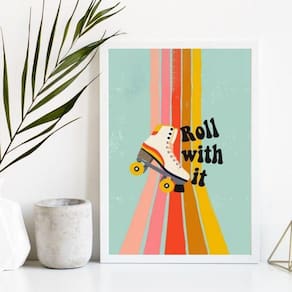 Quadro Decorativo Patins Retrô 45x34cm Moldura Madeira Preta