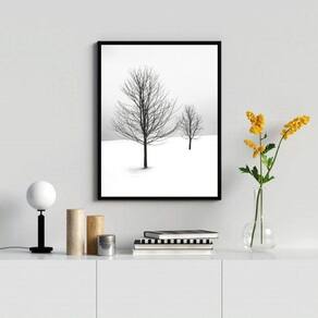 Quadro Decorativo Árvores na Neve 24x18cm - Madeira Preta