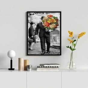 Quadro Casal Vintage Flores 45x34cm Moldura Branca