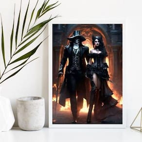 Quadro Decorativo Pombagira e Exu Caveira 45x34cm - Vidro + Moldura