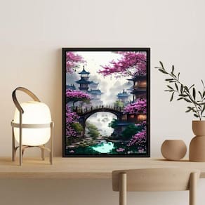 Quadro Decorativo Paisagem Japão 33x24cm - Madeira Branca
