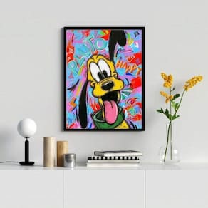 Quadro Decorativo Arte Grafite Pluto 45x34cm Madeira Preta