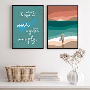 Quadros Perto do Mar A Gente é Mais Feliz 45x34cm - Moldura Preta