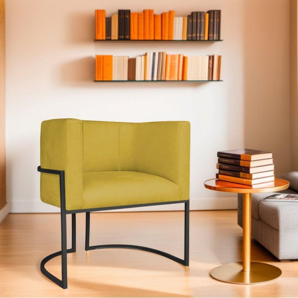 Poltrona Decorativa Base de Ferro Suede Munique Amarelo/Preto