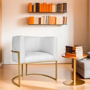 Poltrona Decorativa Base de Ferro Suede Munique Branco/Dourado