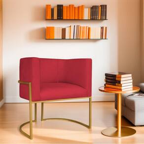 Poltrona Decorativa Base de Ferro Suede Munique Vermelho/Dourado