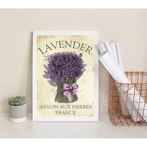 Quadro Decorativo Buquê de Lavanda 33x24cm - Com Vidro