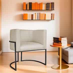 Poltrona Decorativa Base de Ferro Suede Munique Bege/Preto