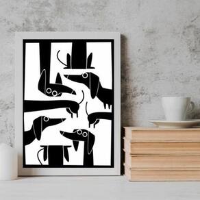 Quadro Decorativo Cachorro Salsicha 45x34cm - Vidro e Moldura Preta