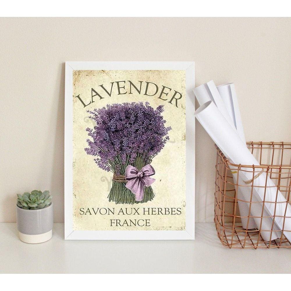 Quadro Decorativo Lavanda 33x24cm - Vidro e Moldura Preta