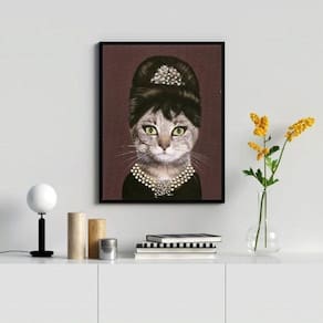 Quadro Decorativo Cat Audrey 24x18cm - Vidro e Moldura Preta